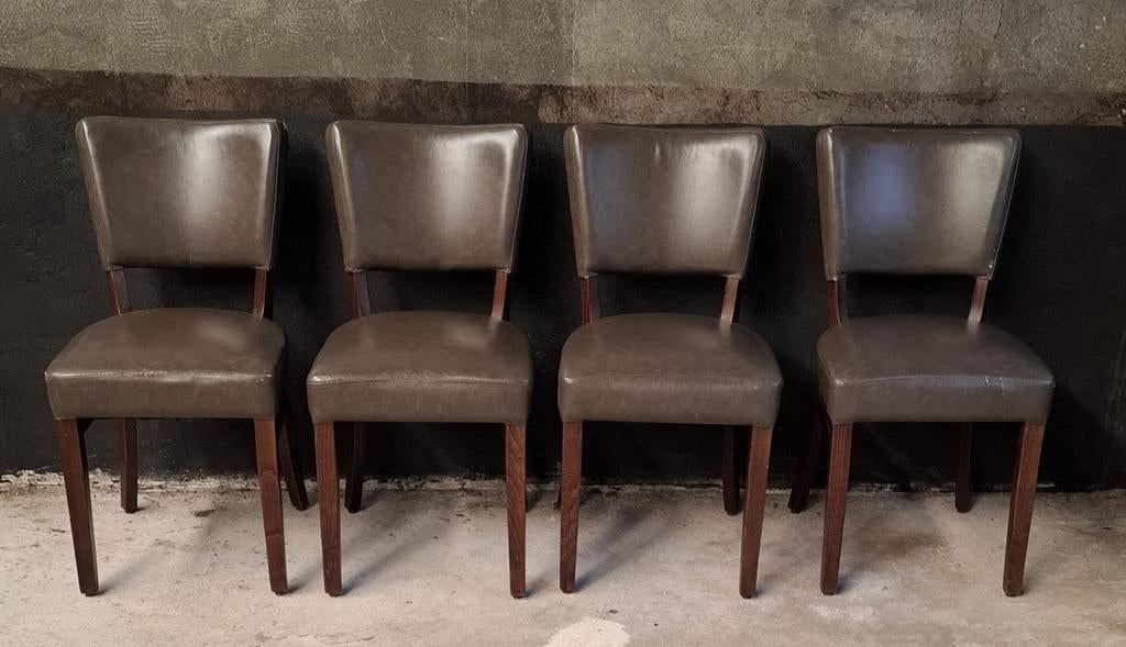 85 x hout leer bruin cafestoelen horeca cafe stoelen bistro, Bruin, Ophalen of Verzenden, Zo goed als nieuw, Vijf, Zes of meer stoelen