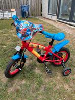 Spider-Man Kinderfiets - 12 inch - Blauw/Rood met zijwieltje, Ophalen, Gebruikt, Minder dan 16 inch, Zijwieltjes