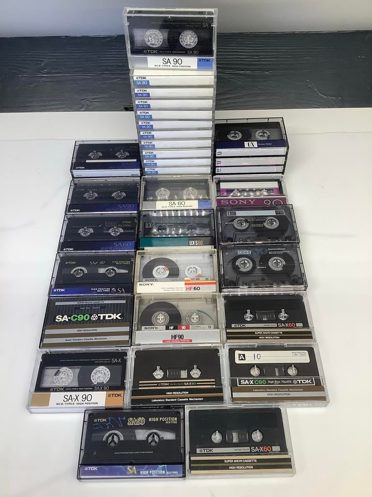 Stapel TDK en Sony gebruikte cassettebandjes (SA90,UX-S, HF), Cd's en Dvd's, Cassettebandjes, Gebruikt, Voorbespeeld, Overige genres