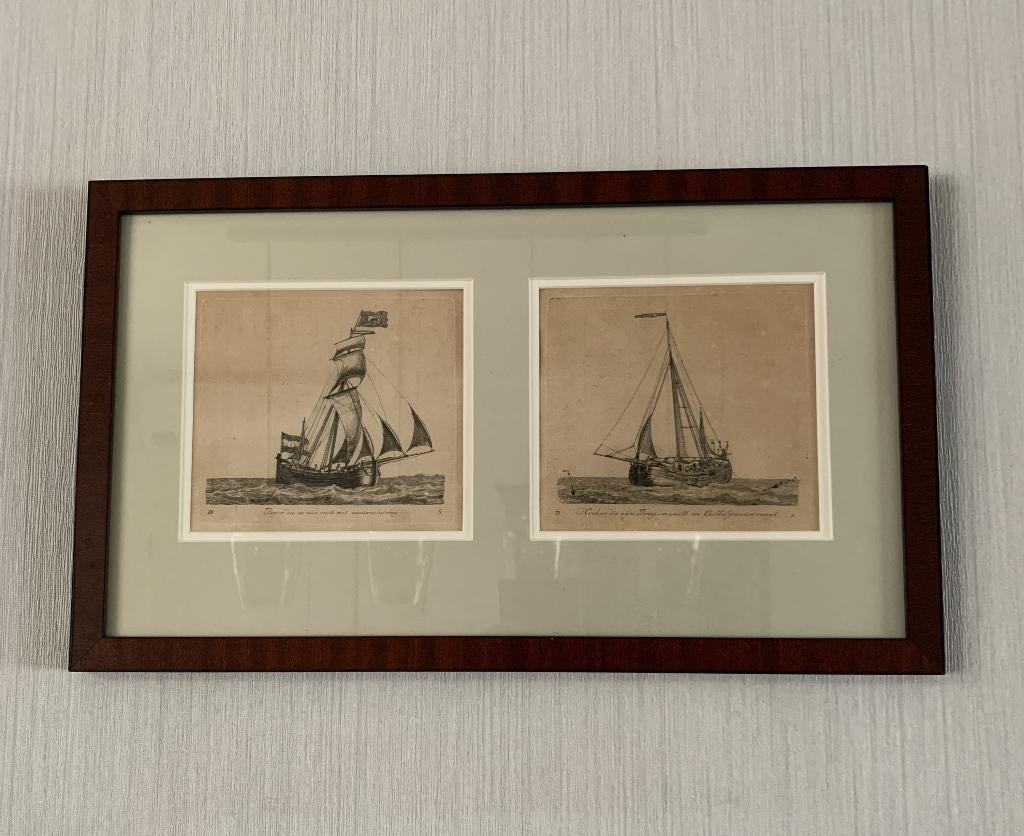 Gerrit Groenewegen 2 gravures ca 1790 Vissersboten, Antiek en Kunst, 31 cm, Dagelijks leven, Met tekst, Ophalen of Verzenden