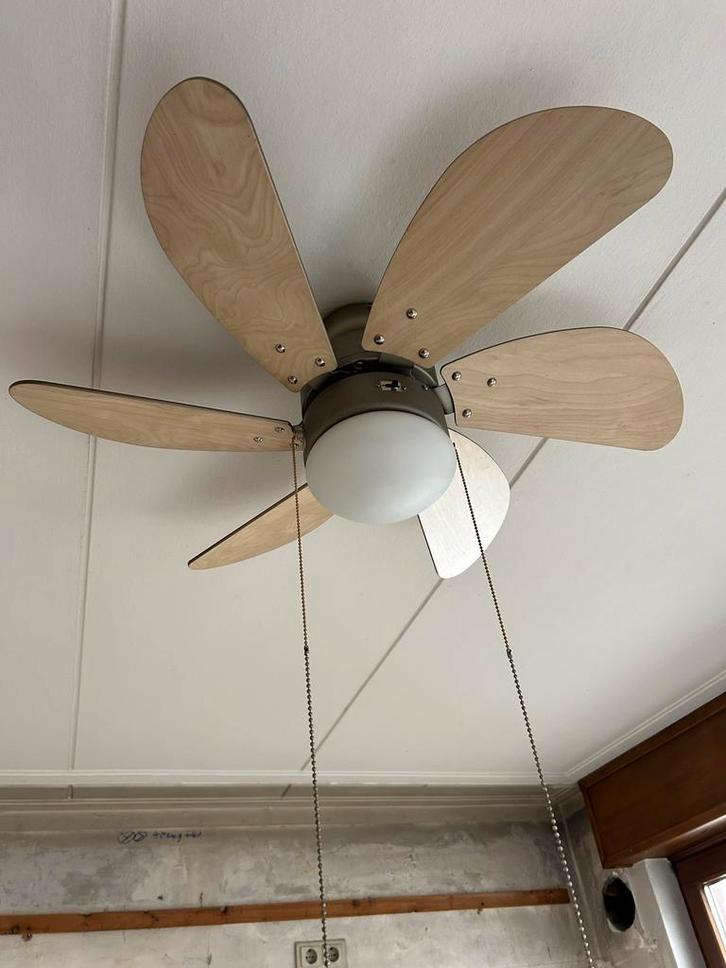 Plafondventilator met lamp, Huis en Inrichting, Lampen | Plafondlampen, Gebruikt, Hout, Ophalen