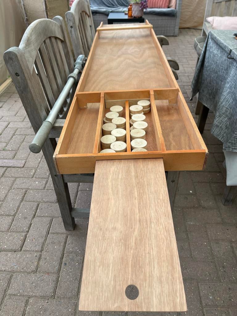 Sjoelbak compleet met schijven - Nederlands product, Een of twee spelers, Ophalen of Verzenden, Gebruikt