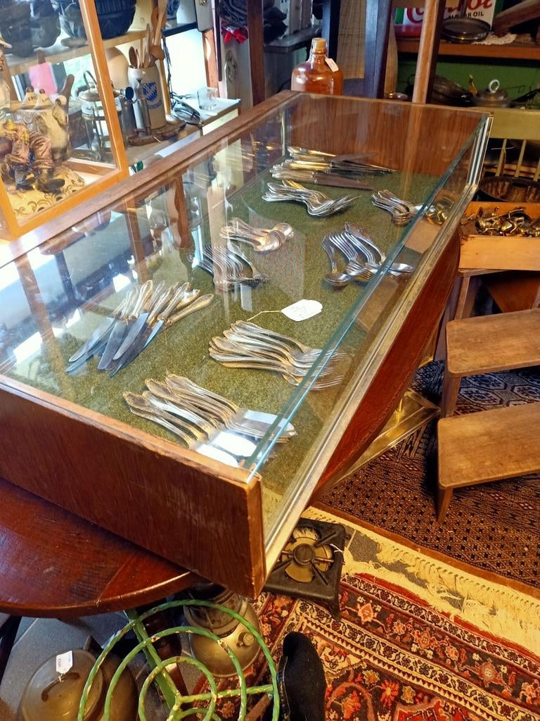 Antieke toonbank tafel vitrine, Ophalen, 50 tot 100 cm, Glas, Minder dan 100 cm