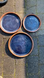 3 geglazuurde blauwe plantenschotels 41 38 32cm, Ophalen, Gebruikt