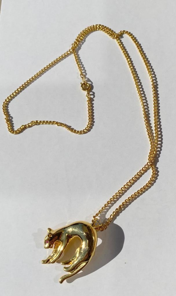 hanger tevens broche Panter met ketting verguld / doublé, Overige materialen, Ophalen of Verzenden, Zo goed als nieuw, Met edelsteen