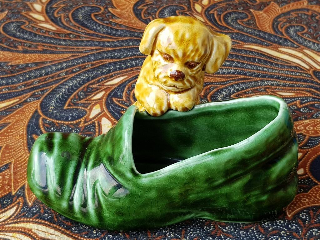 Mooi oud Engels SylvaC bloembakje met schoen en hond 13,5 cm, Ophalen of Verzenden