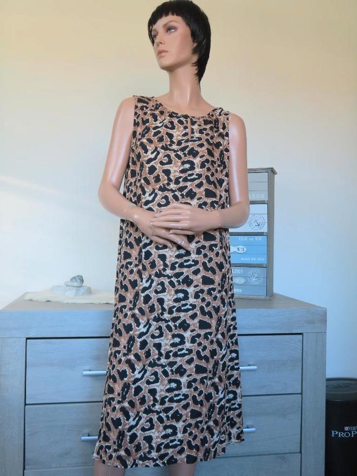 NORAH Geweldige Bruine/Zwarte Panterprintjurk XXL 44, Kleding | Dames, Jurken, Zo goed als nieuw, Maat 42/44 (L), Bruin, Onder de knie