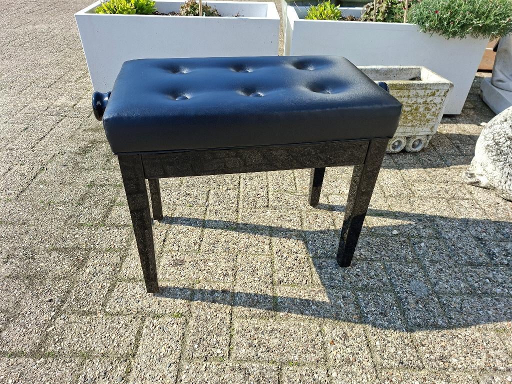 GEWA Pianobank Deluxe Leather Zwart Hoogglans, Ophalen of Verzenden, In hoogte verstelbaar, Gebruikt, Hout