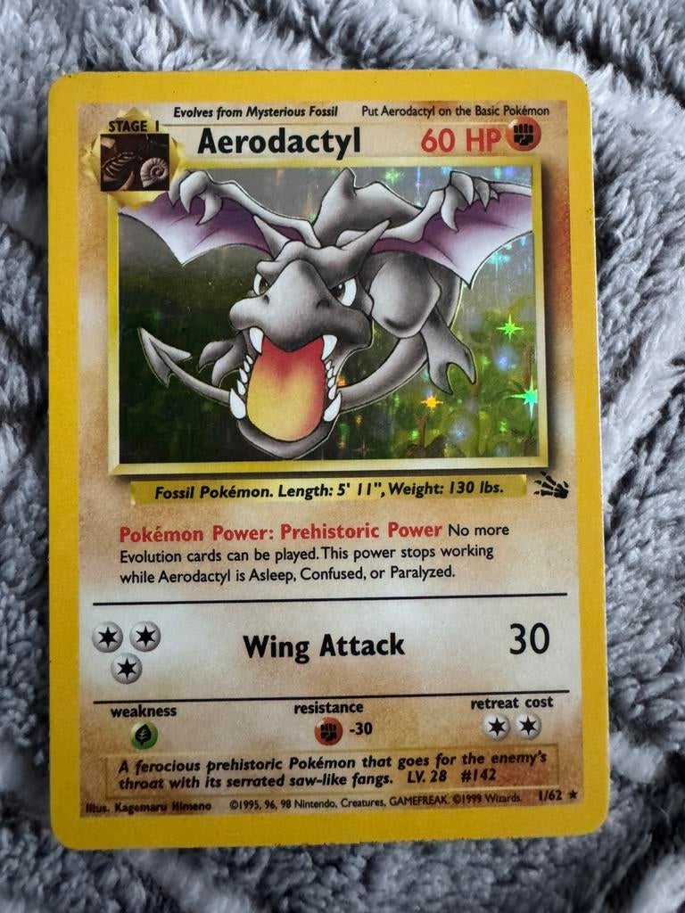 Aerodactyl 1/62 fossil holo pokemon kaart, Ophalen of Verzenden, Zo goed als nieuw