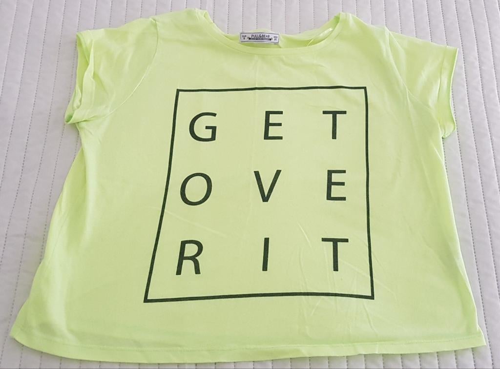 Pull&bear pull maat s neon geel neon groen cropped tshirt, Verzenden, Geel, Zo goed als nieuw, Korte mouw