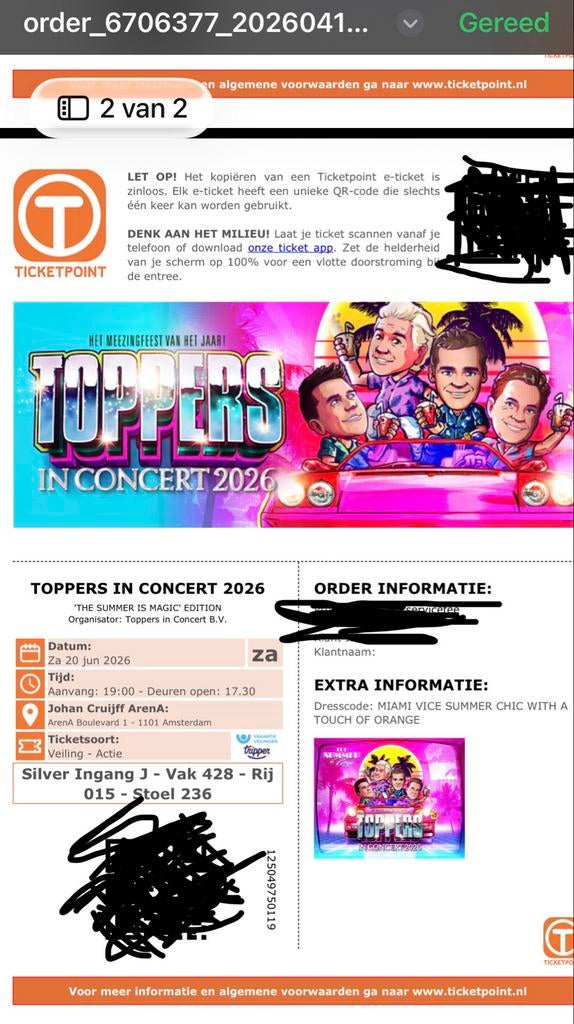 2 Silver tickets Toppers in Concert 2026, Tickets en Kaartjes, Twee personen, Juni