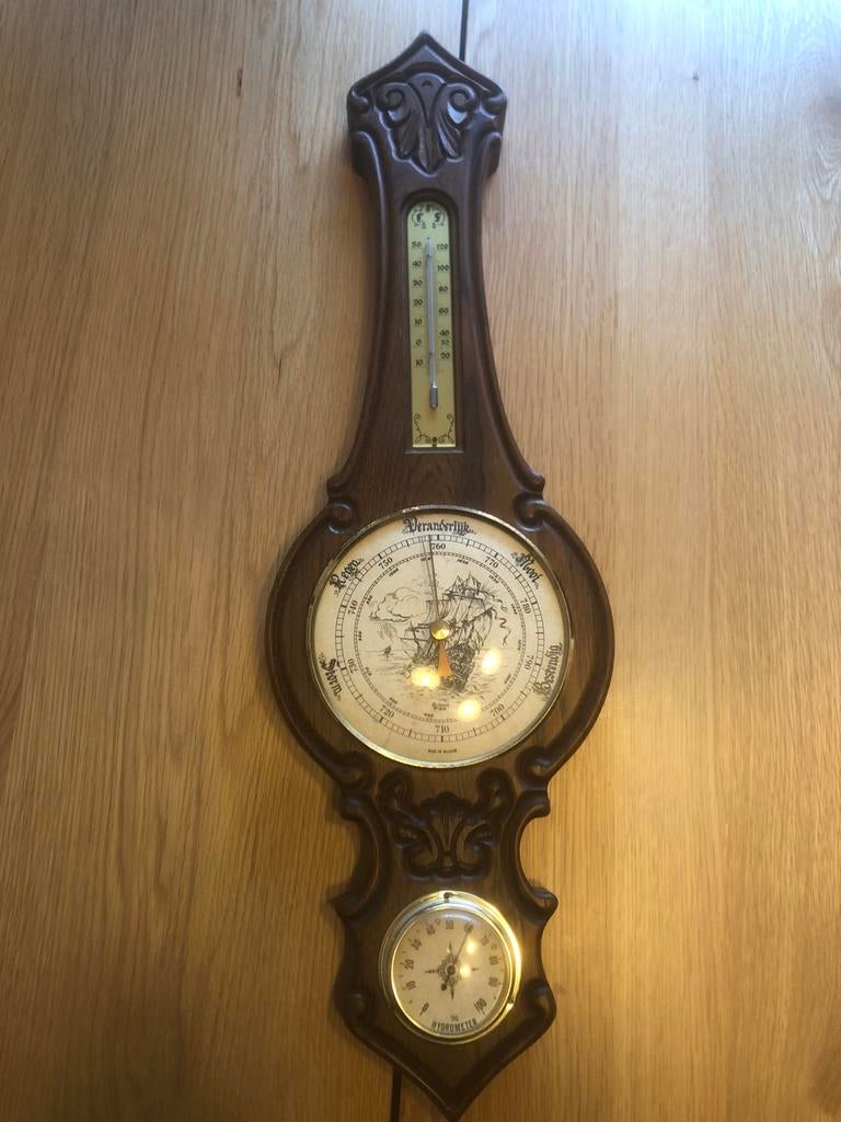 Belgische Barometer, Hygrometer, Thermometer, Audio, Tv en Foto, Weerstations en Barometers, Ophalen, Gebruikt, Weerstation