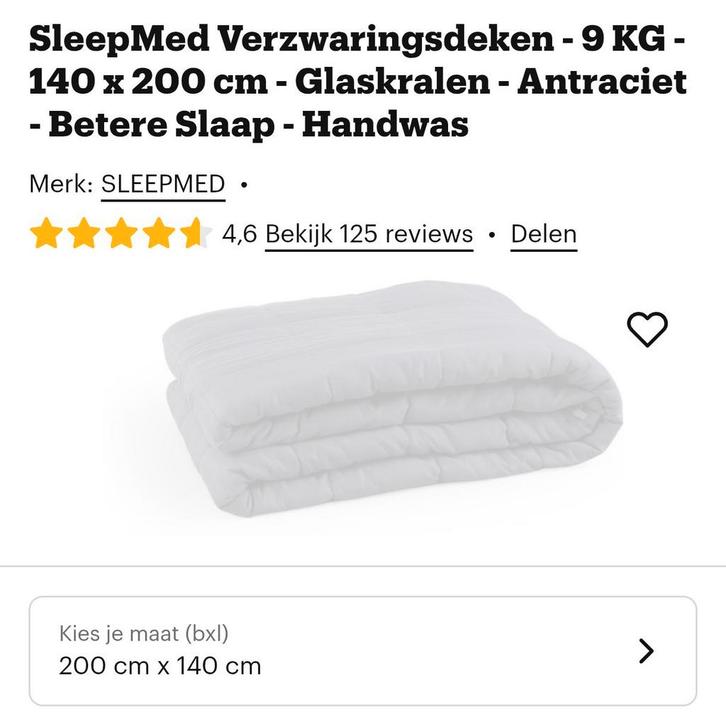 SleepMed Verzwaringsdeken - 9 KG  Grijs, Huis en Inrichting, Slaapkamer | Beddengoed, Ophalen of Verzenden