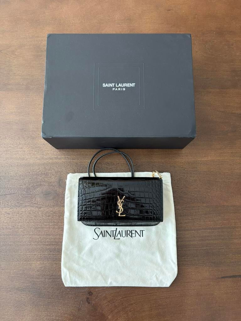 Yves Saint Laurent crossbody zwart croco, Ophalen of Verzenden, Zo goed als nieuw, Zwart