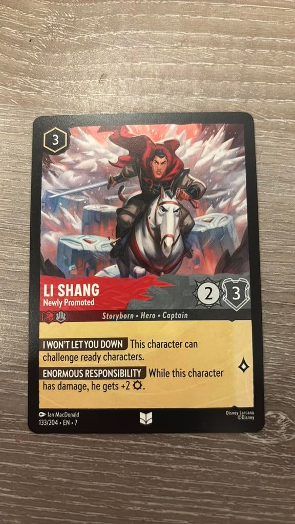 Disney Lorcana Li Shang newly promoted 133-204 7ARI nonfoil, Ophalen of Verzenden, Zo goed als nieuw, Losse kaart