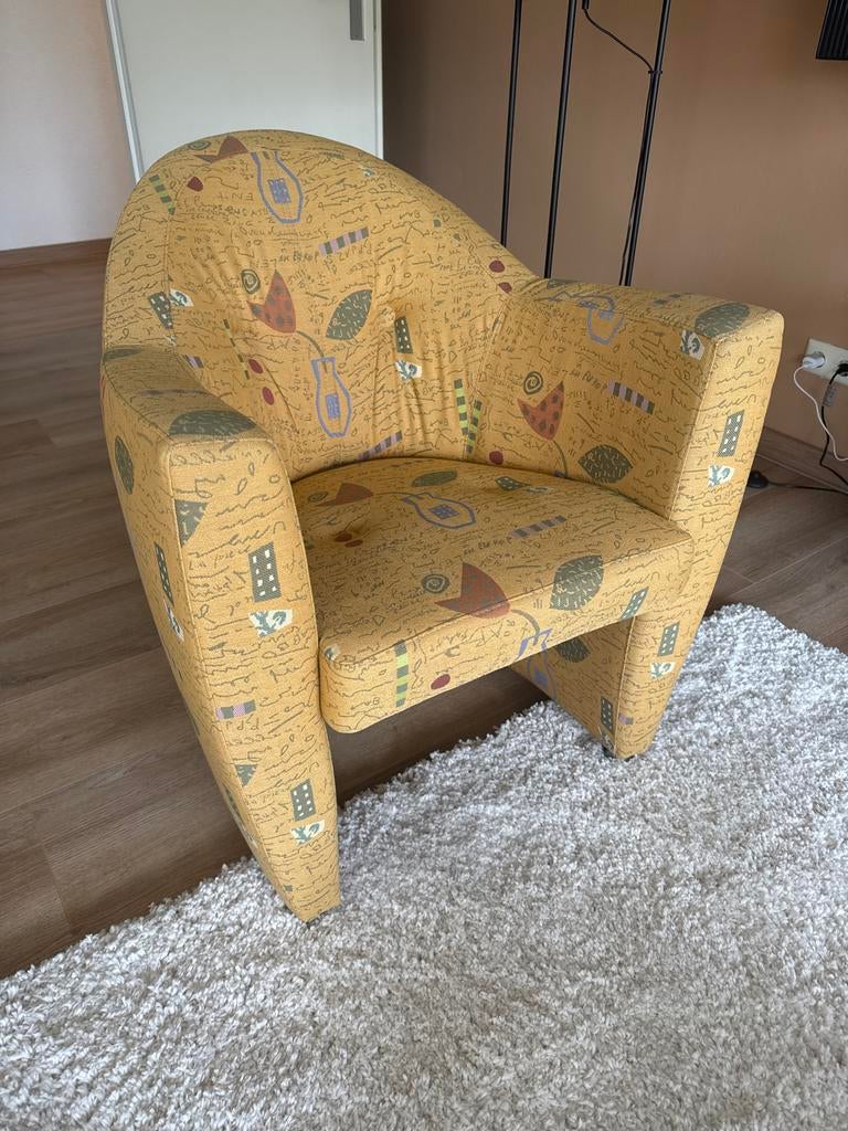 Leolux Unieke fauteuil met retro print, Minder dan 75 cm, Ophalen of Verzenden, Zo goed als nieuw, 75 tot 100 cm