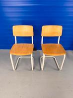 Vintage schoolstoelen  2 stuks, Ophalen, Zo goed als nieuw, Bruin