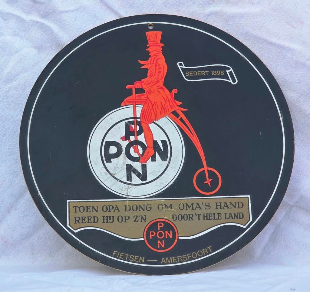 PON fiets reclame Amersfoort jaren 50, Verzamelen, Ophalen of Verzenden, Gebruikt, Reclamebord