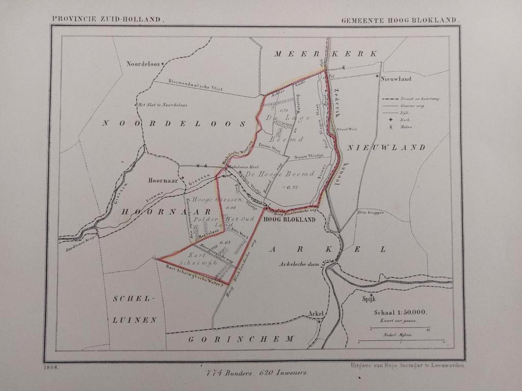 74 / Litho uit 1868 door J. Kuyper van Hoog Blokland ZH, Ophalen of Verzenden