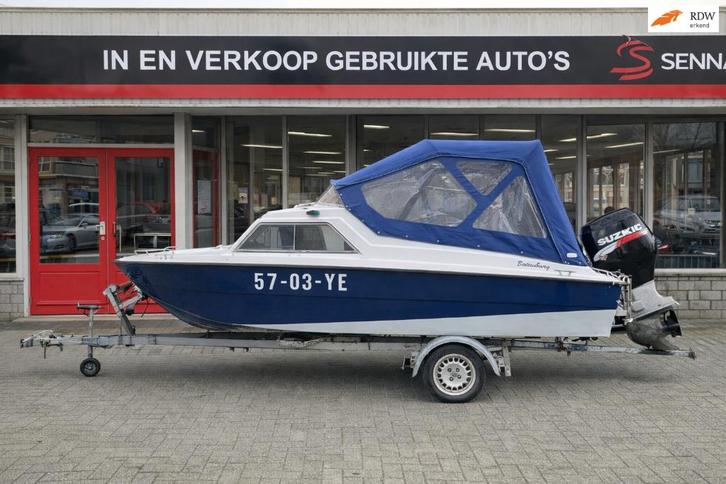 Kajuitboot met trailer - 60 pk SUZUKI 4takt - Alle Inr Mog, Watersport en Boten, Motorboten en Motorjachten, Gebruikt, Polyester