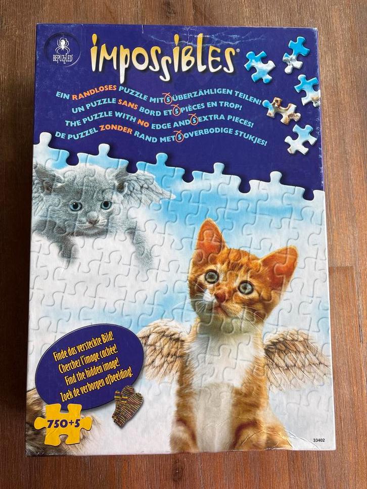Bepuzzled Impossibles Puzzel - 750+5 Stukjes Katten, Hobby en Vrije tijd, Denksport en Puzzels, Gebruikt, Legpuzzel, 500 t/m 1500 stukjes