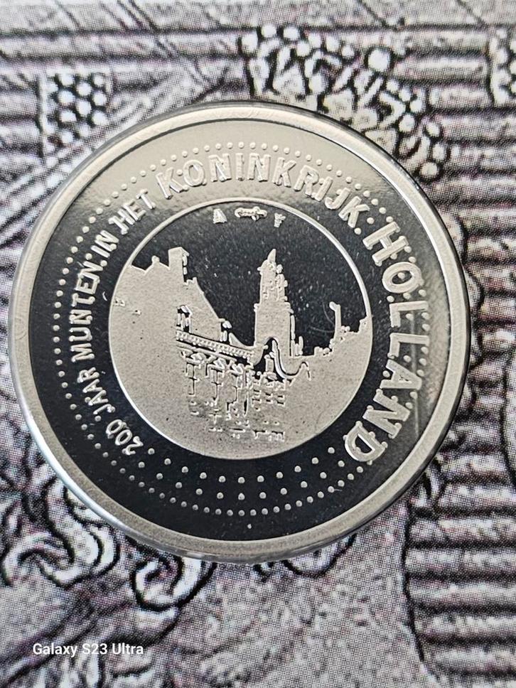 Zilveren herdenkingsmunt 200 jaar Koninkrijk Holland, Postzegels en Munten, Munten | Nederland, Losse munt, Overige waardes, Vóór koninkrijk