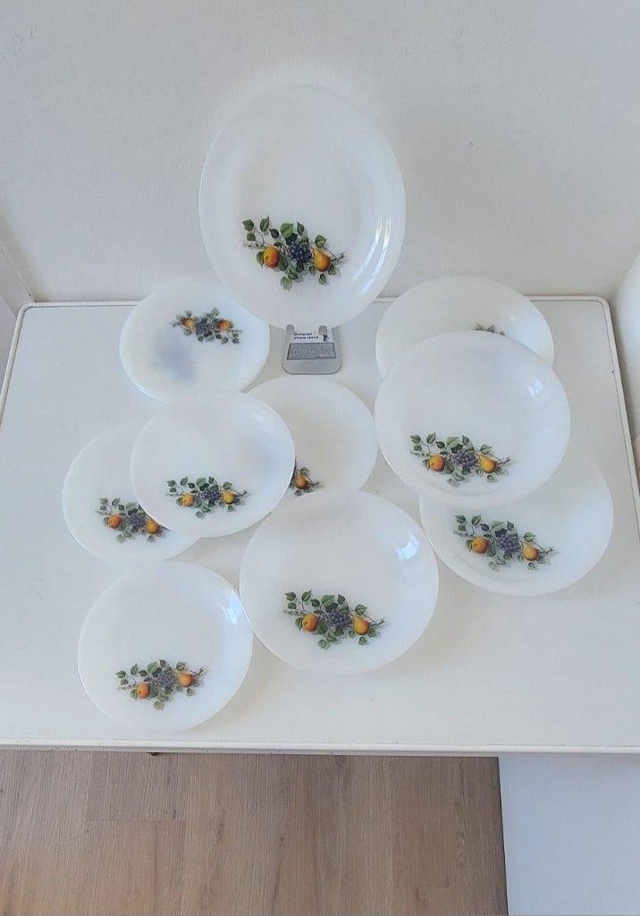 12 Vintage borden bord Arcopal Fruit Fruits de France 70, Huis en Inrichting, Keuken | Servies, Eu, Eu, Ophalen of Verzenden, Bord(en)