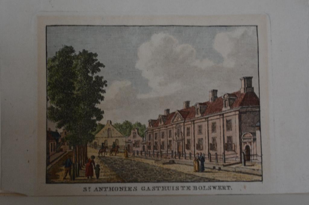 BOLSWARD Gravure St. ANTHONIUS GASTHUIS Bulthuis Bendorp G95, Antiek en Kunst, Verzenden, Stadsgezicht, Handgekleurd, Gravure