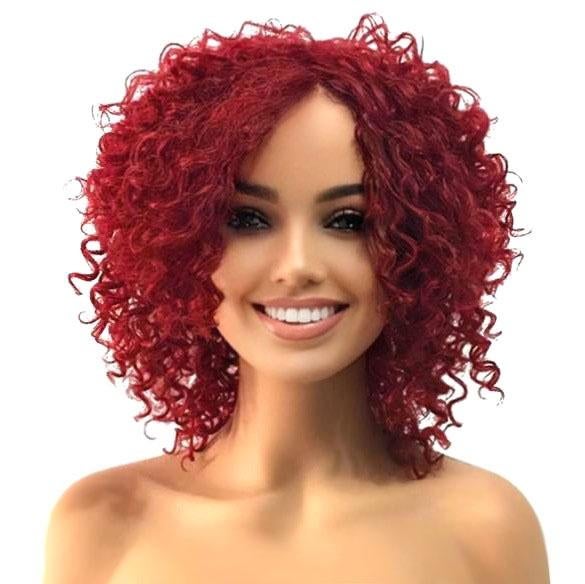 Nonchalante warrige korte bob pruik in hennarood met krullen, Verzenden, Nieuw, Pruik of Haarverlenging