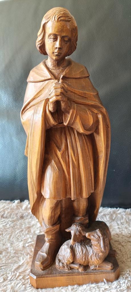 Antiek hout heilige Wendelin beeld zeldzaam, Antiek en Kunst, Antiek | Religie, Ophalen of Verzenden
