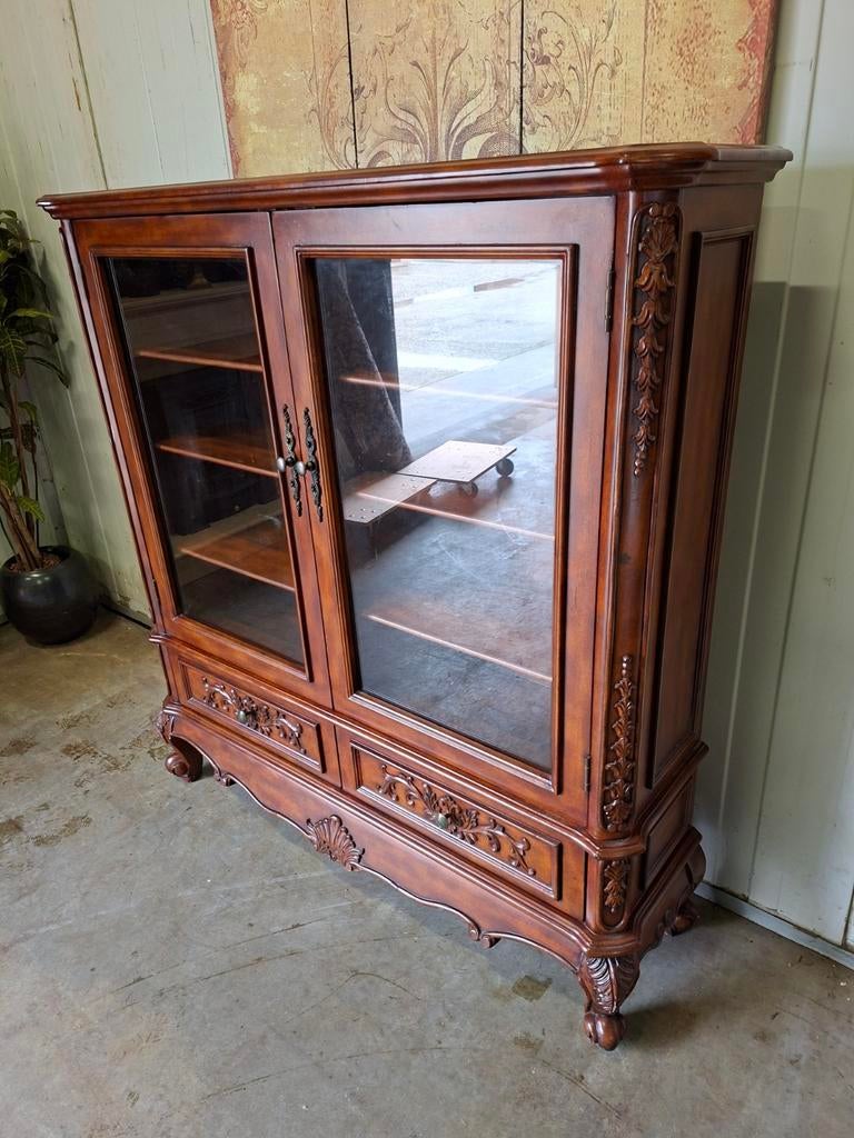 Klassieke vitrinekast, servieskast, boekenkast mahonie hout, Ophalen of Verzenden, Zo goed als nieuw, 25 tot 50 cm, 150 tot 200 cm