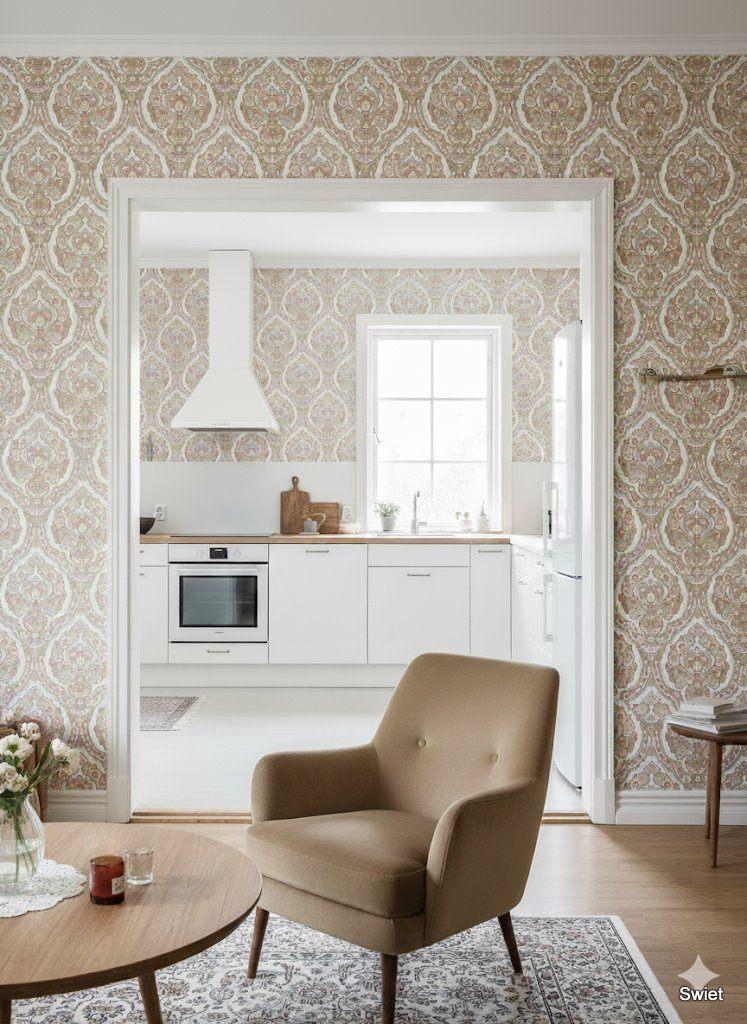 14077 roze barok behang vintage muurdecoratie Swiet, Huis en Inrichting, Stoffering | Behang, Verzenden, Minder dan 10 m², Beige