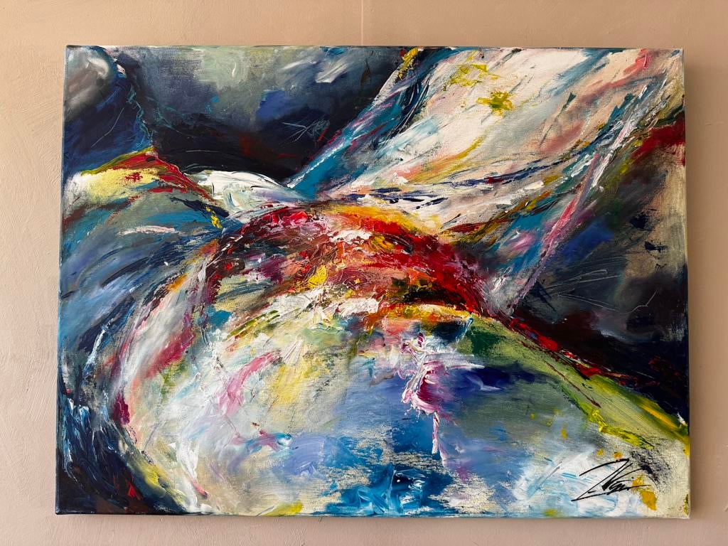 Mooi abstract acryl schilderij op doek 80 x 60 cm, Ophalen
