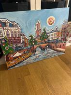 Kleurrijk schilderij van stadsgezicht Utrecht aan het water, Antiek en Kunst, Ophalen