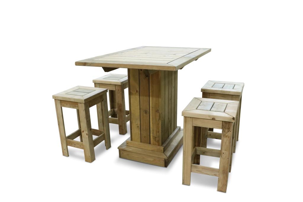 Barset + 4 barkrukken voor buiten | OUTLET | Op = op, Tuin en Terras, Tuinsets en Loungesets, Niet ingevuld, 4 zitplaatsen, Nieuw
