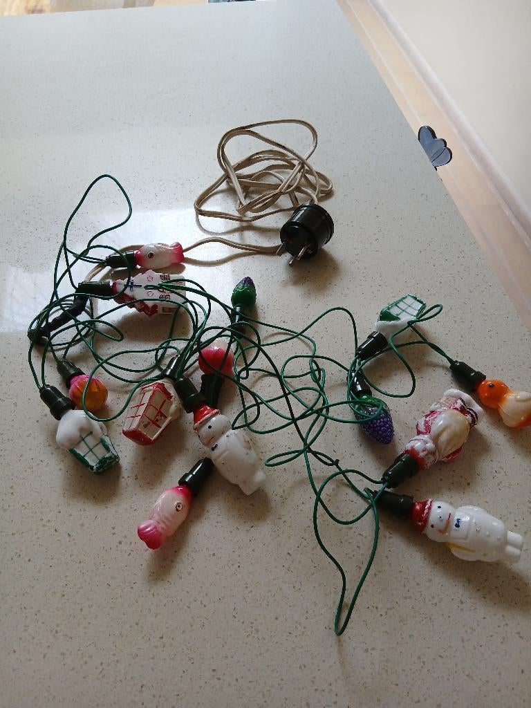 Ooude kerstlampjes 14 glazen figuren, Ophalen of Verzenden