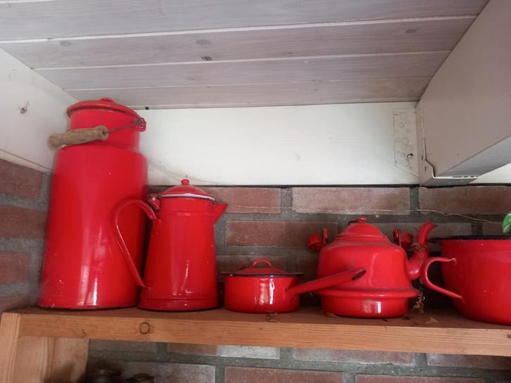 Serie oranje vintage emaille, Antiek en Kunst, Antiek | Emaille, Ophalen of Verzenden