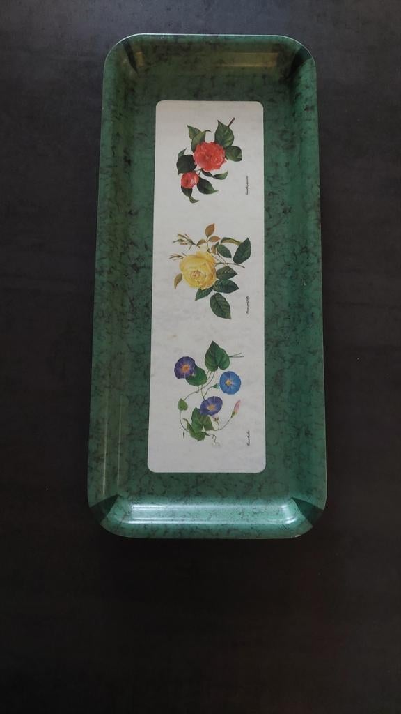 Koffie dienblad groen met bloemen 38x16.5 cm, Huis en Inrichting, Woonaccessoires | Dienbladen, Ophalen of Verzenden, Gebruikt