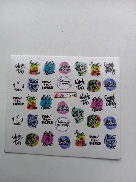 Velletje nagel water decals stickers BN-1240 teksten in zwar, Verzenden, Zwart, Nieuw, Handen en Nagels