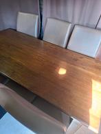 Eiken tafel met 6 leren stoelen, Ophalen, Zo goed als nieuw