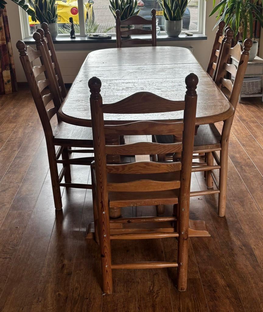 Bruine/houten tafel met stoelen, Ophalen, Gebruikt, Bruin, Vijf, Zes of meer stoelen