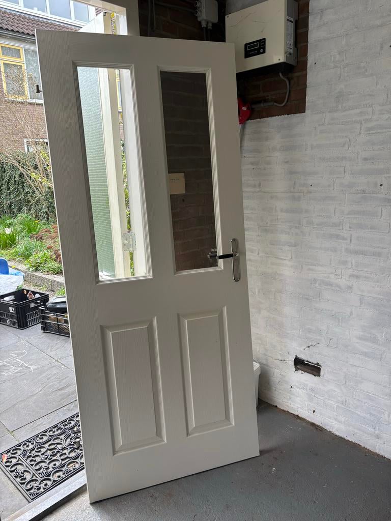 Witte binnendeur met glas, Ophalen, Glas, Binnendeur, 200 tot 215 cm