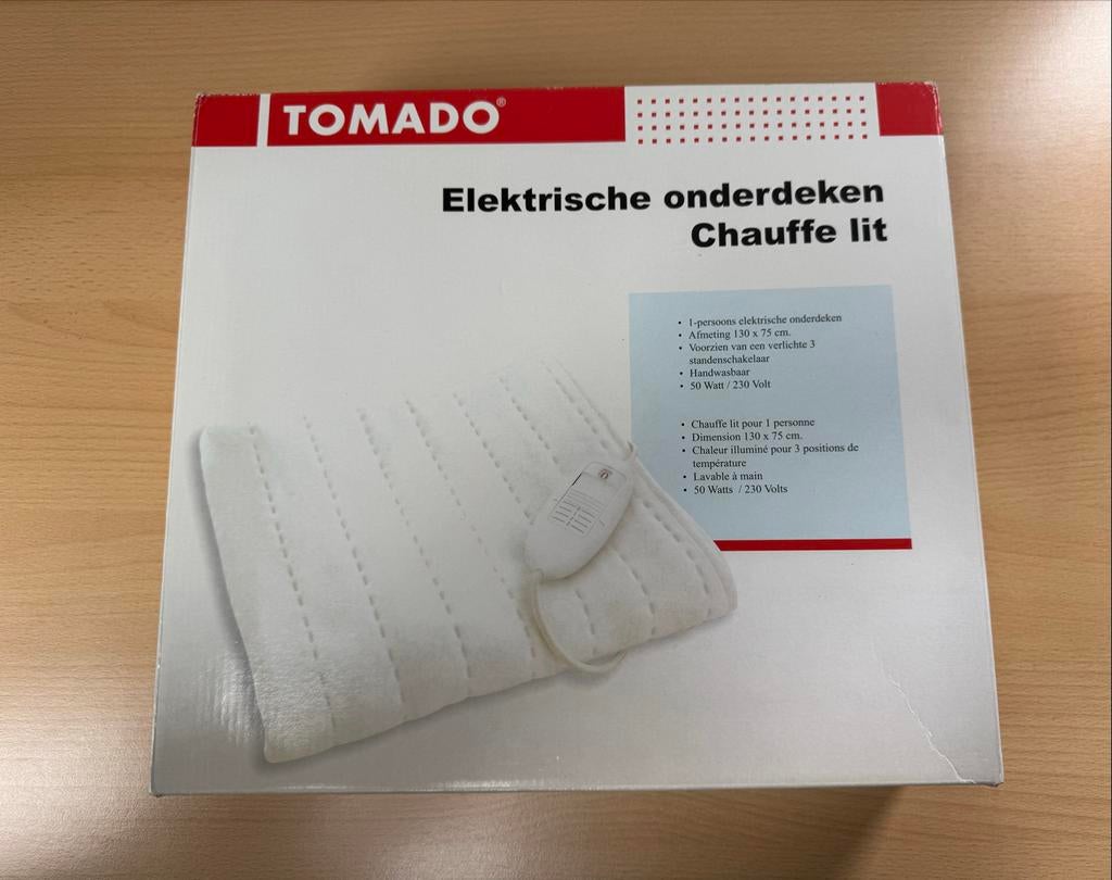 TOMADO Elektrische onderdeken 1-persoons 130x75cm, Ophalen, Eenpersoons, Wit, Nieuw