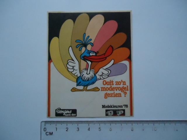 sticker oud Mode vogel 1978 strip jan v Haasteren retro, Verzamelen, Verzenden, Zo goed als nieuw, Bedrijf of Vereniging