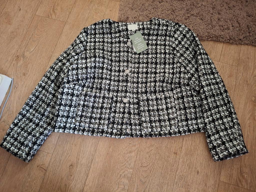 Mooi boucle stof jasje maat XXL NIEUW, Kleding | Dames, H&M, Zwart, Maat 46/48 (XL) of groter, Nieuw