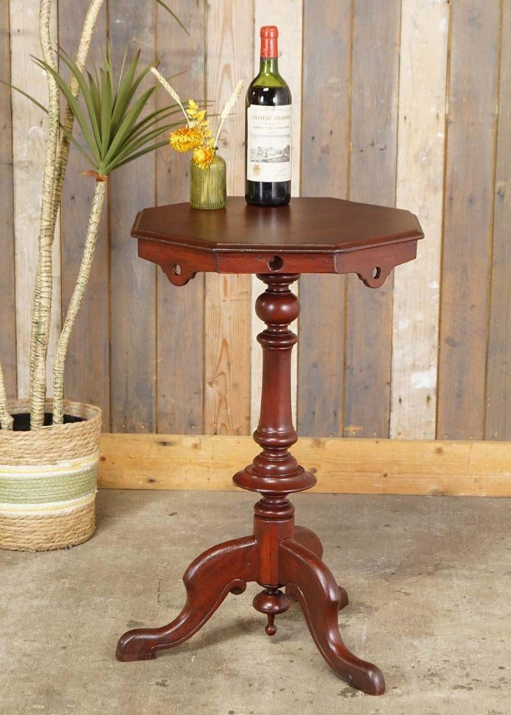 Oud antiek mahoniebruin houten wijntafeltje achtkantig blad, Antiek en Kunst, Antiek | Meubels | Tafels, Ophalen