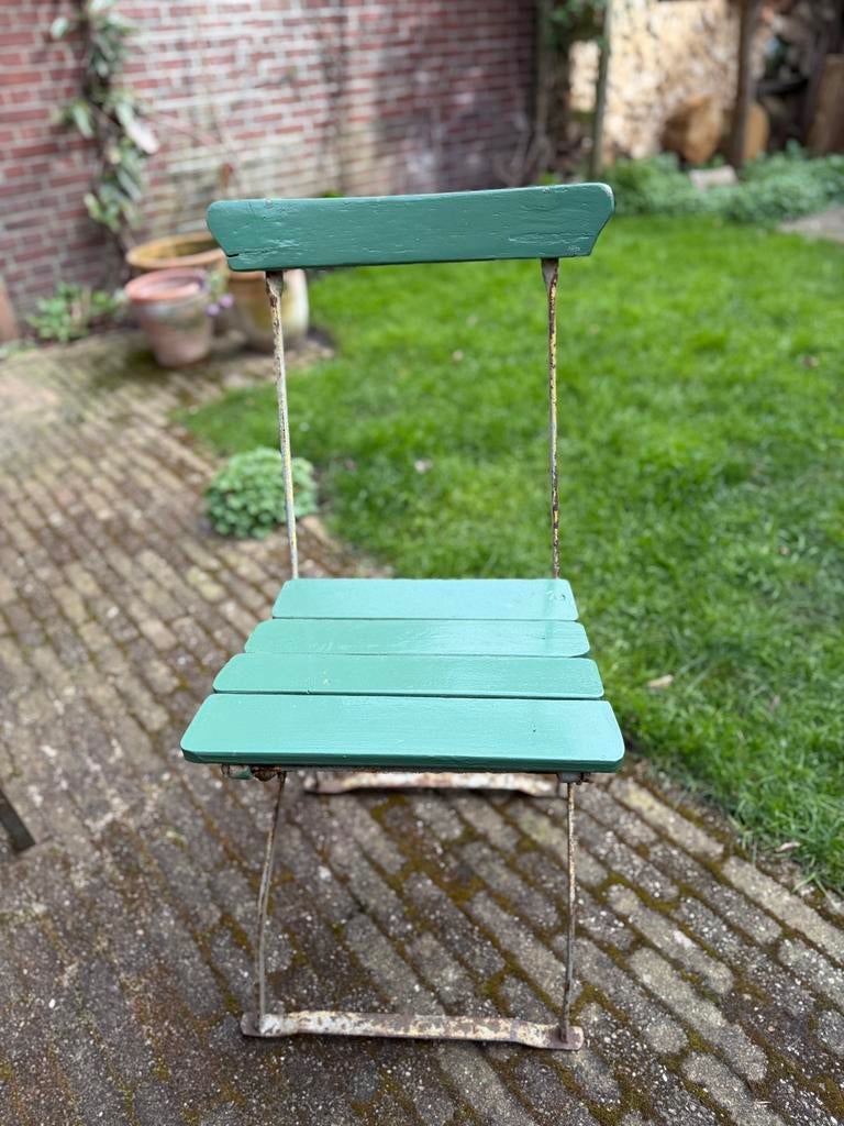 Vintage Franse bistrostoeltjes, Tuin en Terras, Tuinstoelen, Ophalen, Gebruikt, Hout, Inklapbaar