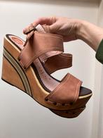 Stoere Zomerse high heels retro met leren bandjes, Bruin, ., Zo goed als nieuw, .