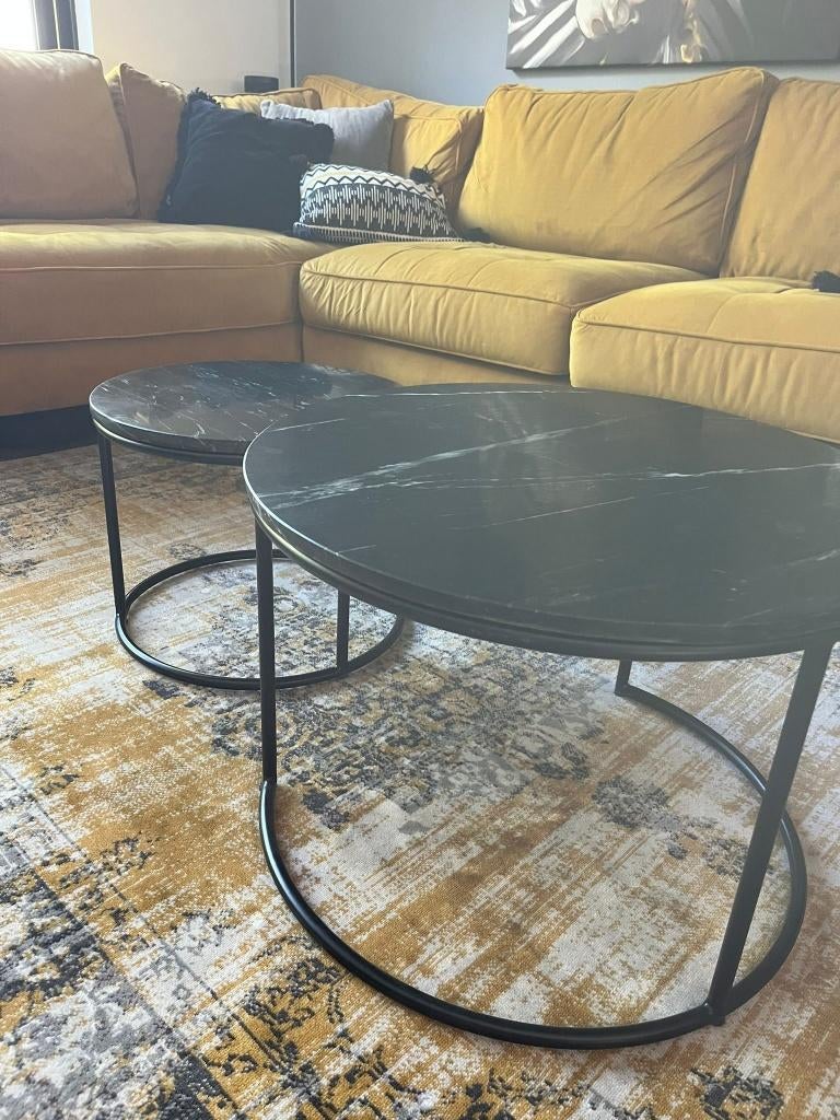 Ronde salontafels marmerlook, Ophalen, Gebruikt, 50 tot 100 cm, Rond