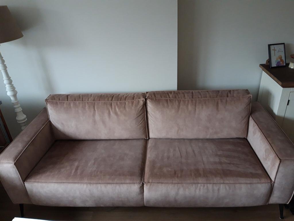 Mooie 3-zits bank taupe velvet, Huis en Inrichting, Banken | Bankstellen, 75 tot 100 cm, Ophalen of Verzenden, Zo goed als nieuw